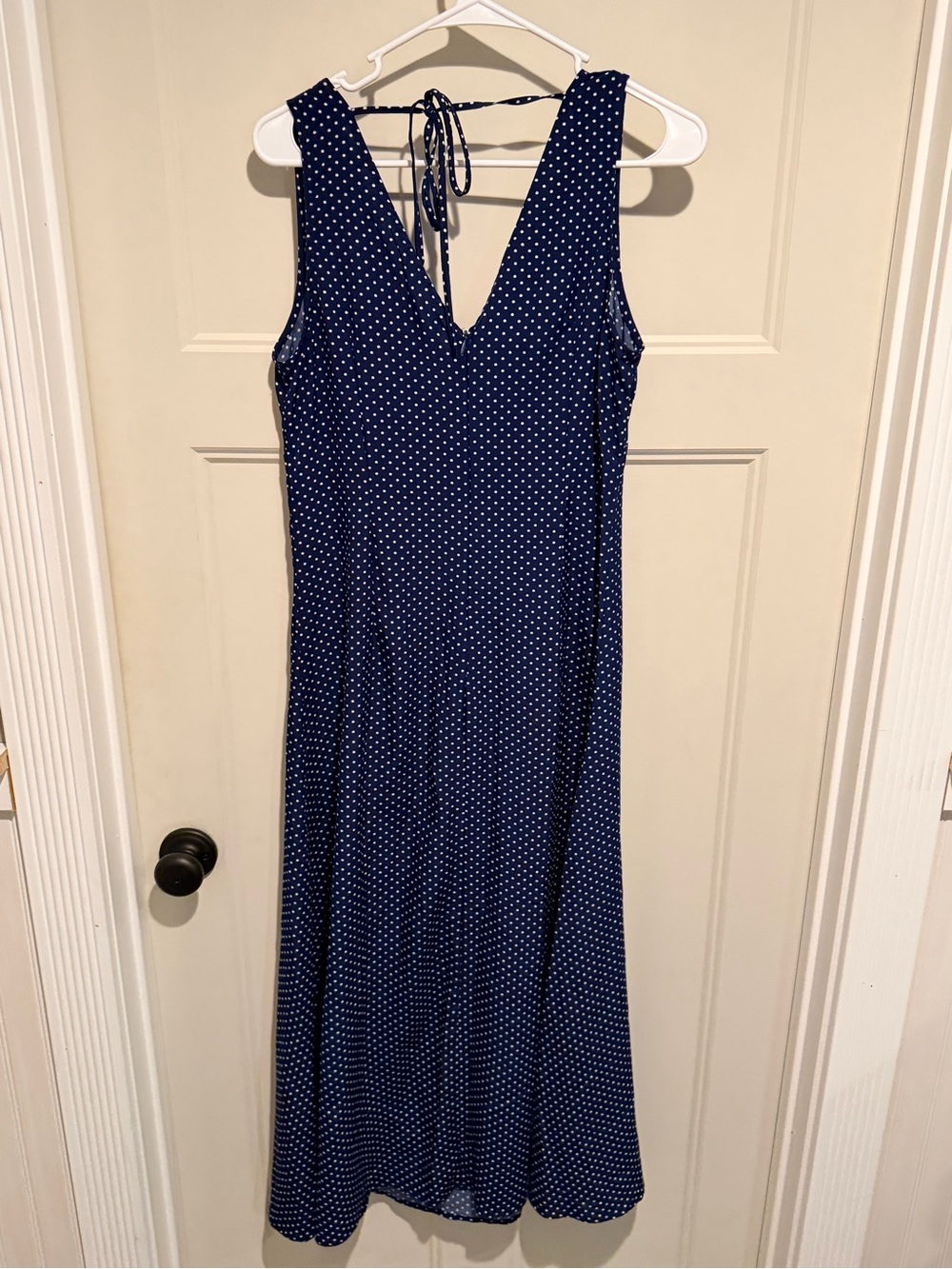 Navy Polka Dot V-Neck Midi Dress - L - Picture 3 of 6
